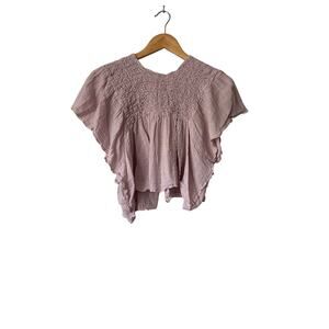 Free People🌿Kids FP One Smocked Flutter Sleeve Boho Top Lilac Pink | Size Small